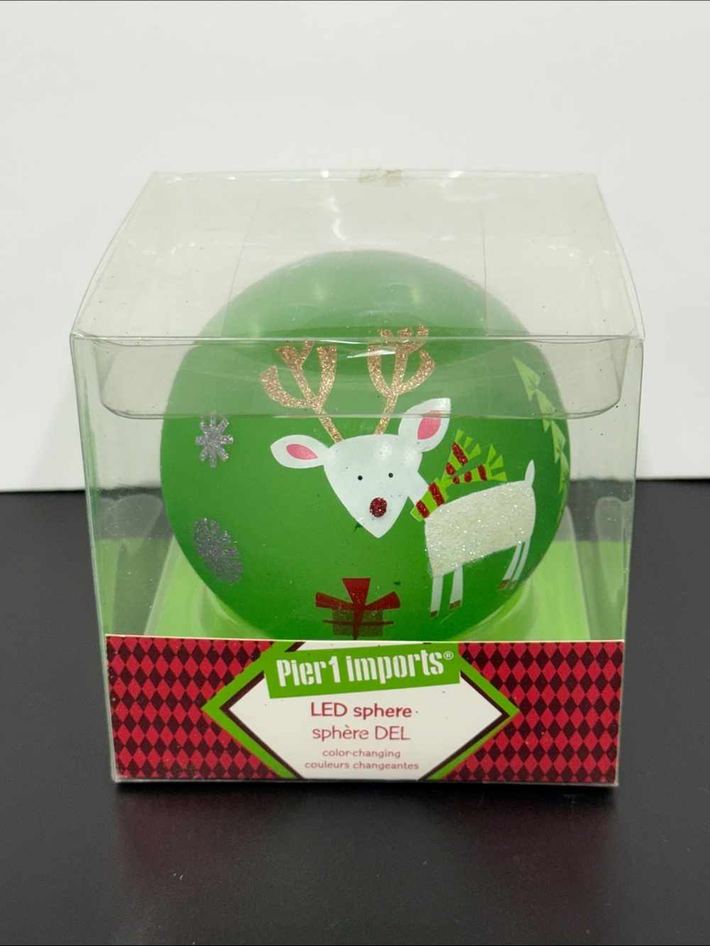 Pier 1 Green Reindeer LED Holiday Ornament